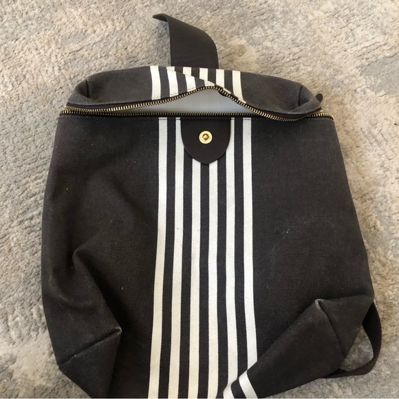 Henri Bendel Brown and White Stripe Convertible Nylon Travel Packable Backpack main image 11